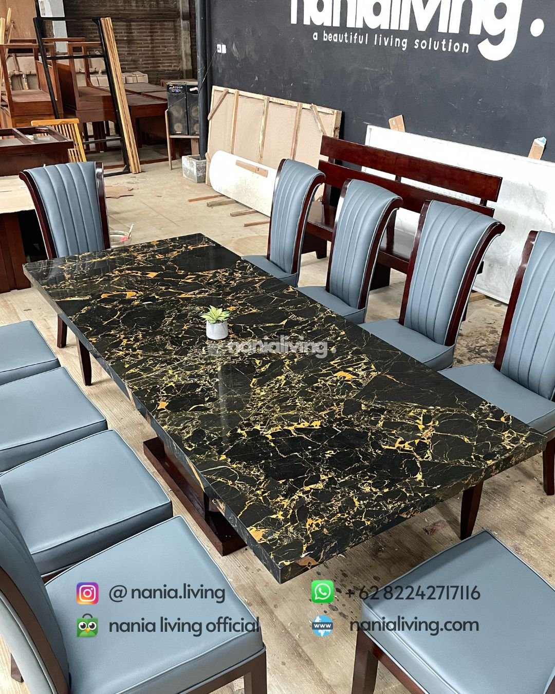 Portoro Gold marble dining table with 10 chairs (3) marble Portoro Gold Marble Dining Table With 10 Chairs
