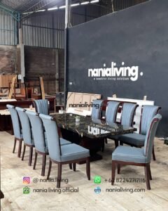 side Portoro Gold Marble Dining Table With 10 Chairs