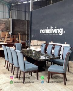 detail Portoro Gold Marble Dining Table With 10 Chairs