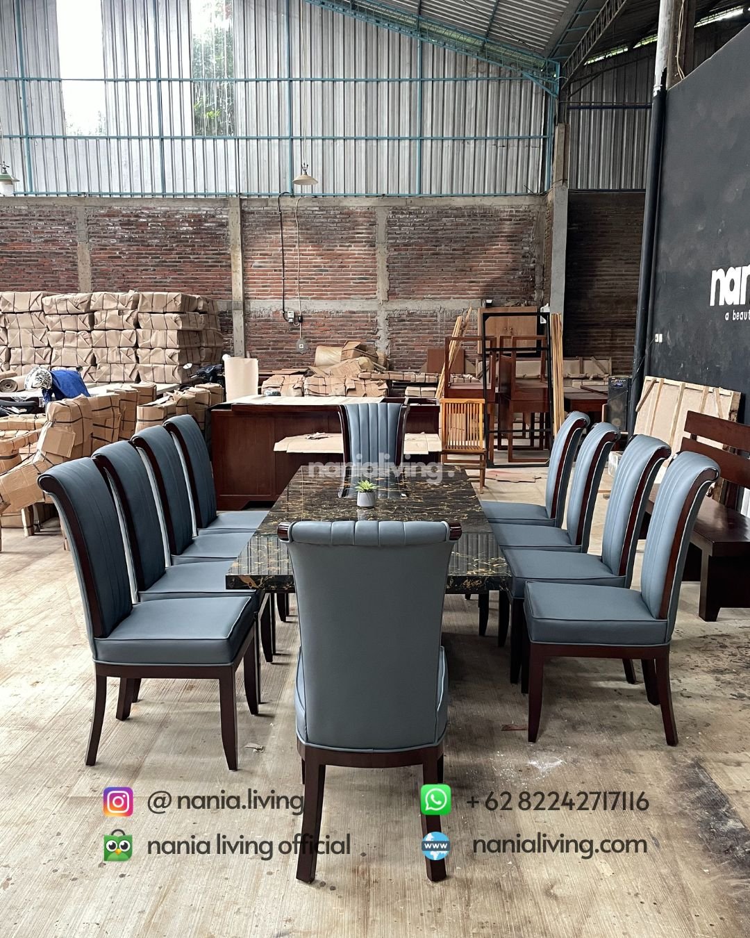 Portoro Gold marble dining table with 10 chairs (6) cv nania bintang utama