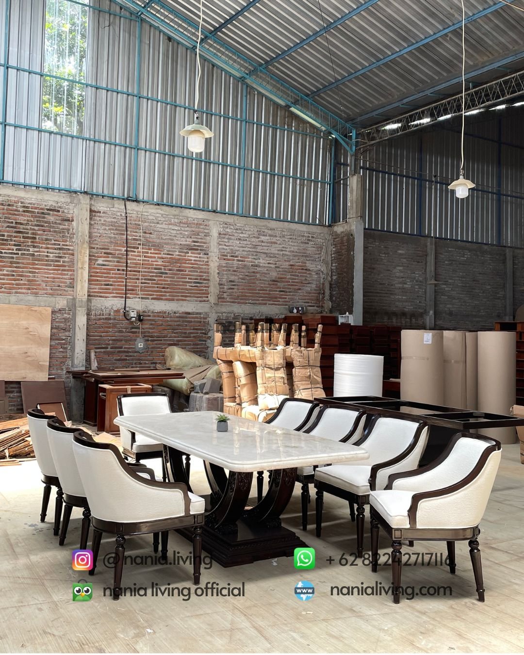 Carved Teak And Marble Dining Table With 8 Chairs (1) nania living