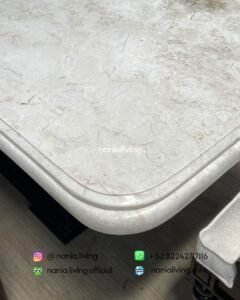 corner Carved Teak And Marble Dining Table With 8 Chairs