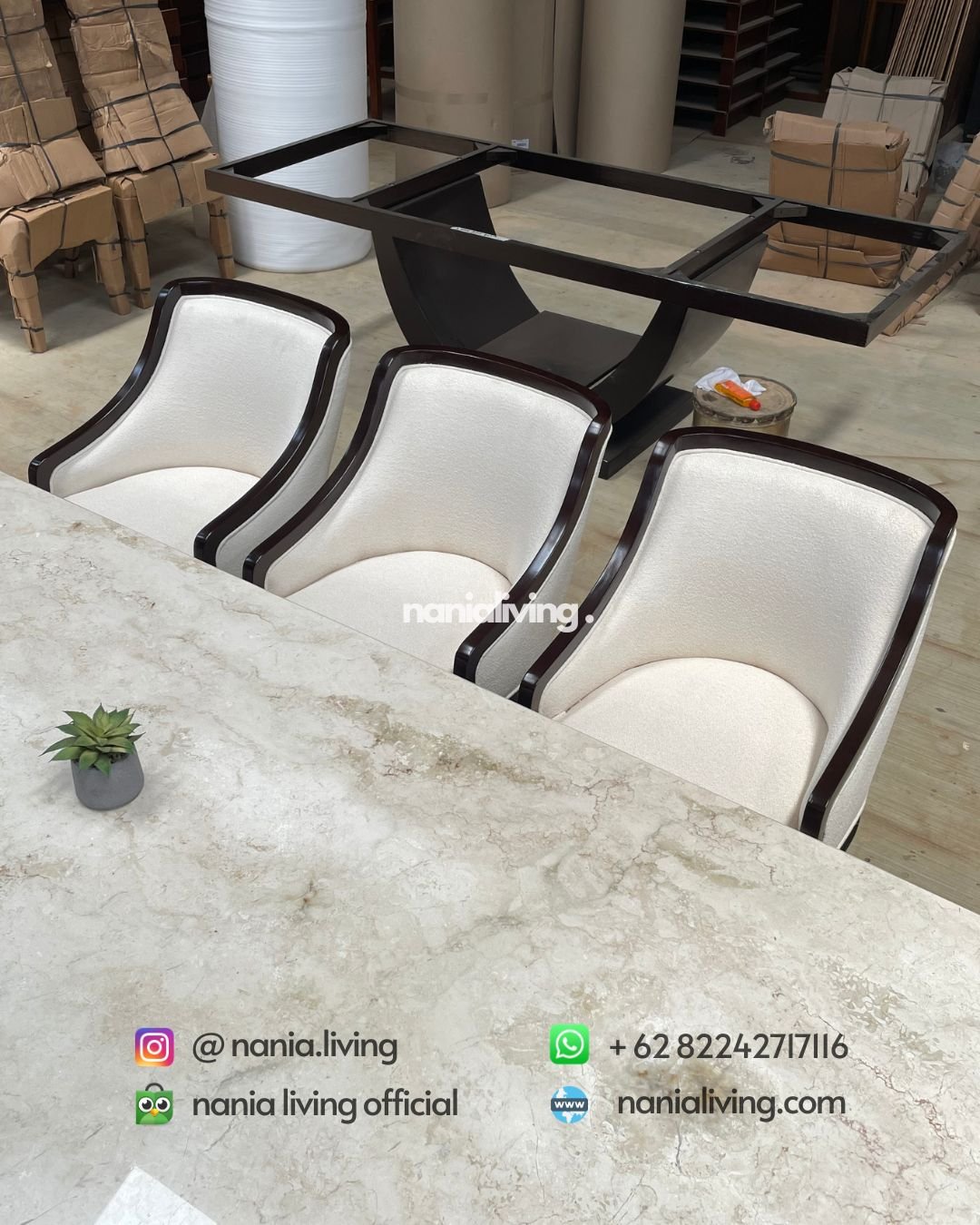 Carved Teak And Marble Dining Table With 8 Chairs (7) Carved Teak And Marble Dining Table With 8 Chairs