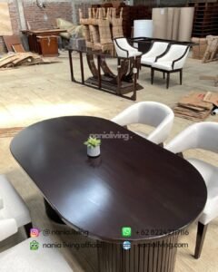 table Modern Teak-striped Dining Table With 4 Chairs