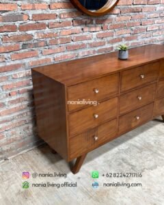 side Teak Sideboard With A Round Mirror