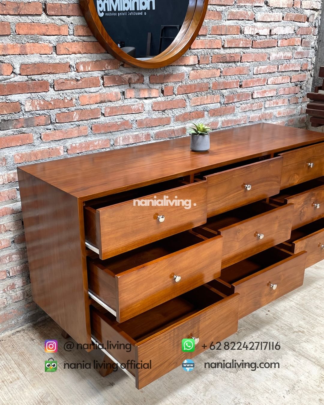 Teak Sideboard With A Round Mirror (4) drawer Teak Sideboard With A Round Mirror