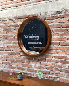 mirror Teak Sideboard With A Round Mirror