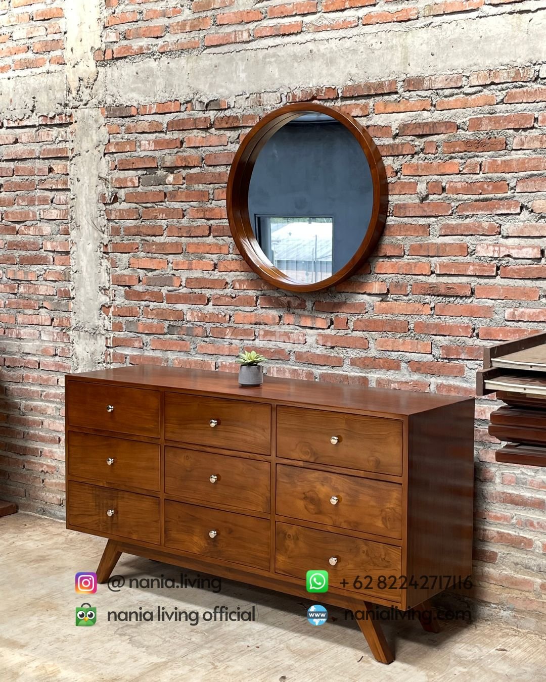 Teak Sideboard With A Round Mirror (8) nania living