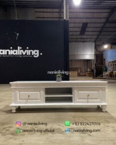 White Lacquered Tv Cabinet With 4 Storage Drawers