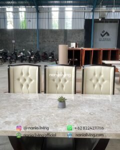 Cream Marble Dining Table With 8 Elegant Chairs