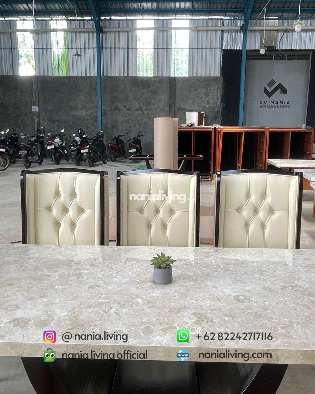 Cream Marble Dining Table With 8 Elegant Chairs