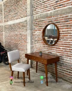 Dressing Table Set With A Round Mirror And A Teak Chair
