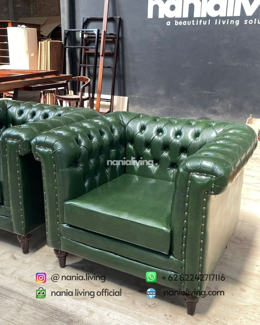 Green Single Chesterfield Sofa (3) sofa Green Single Chesterfield Sofa