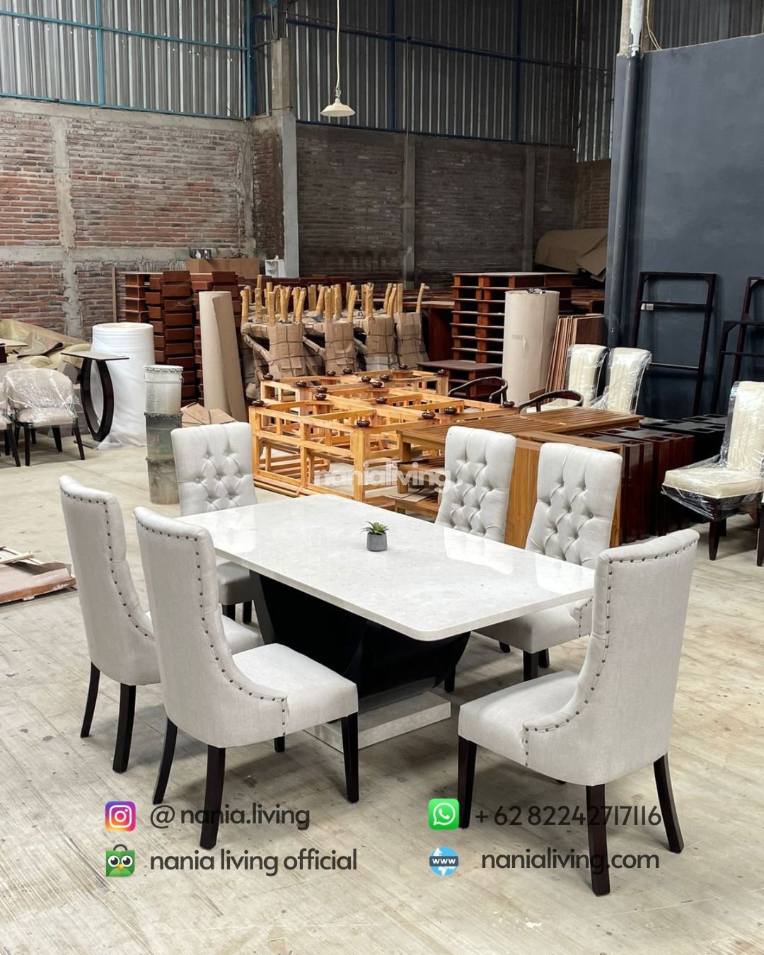 Marble Dining Table Set With Button-back Chasir (1) nanialiving