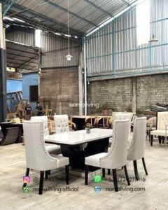 Marble Dining Table Set With Button-back Chasir