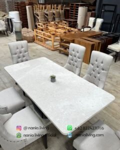 detail Marble Dining Table Set With Button-back Chasir
