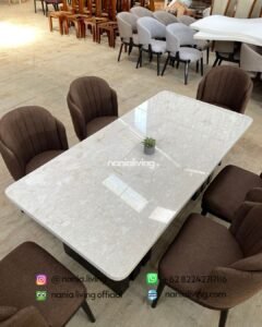 marble Marble Dining Table With 6 Shell-shaped Chairs