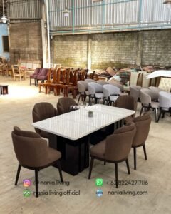 side Marble Dining Table With 6 Shell-shaped Chairs
