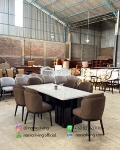 Marble Dining Table With 6 Shell-shaped Chairs