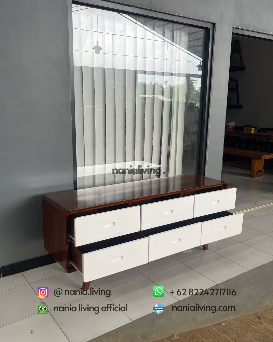 side Minimalist Retro Teak Sideboard With 6 Drawers