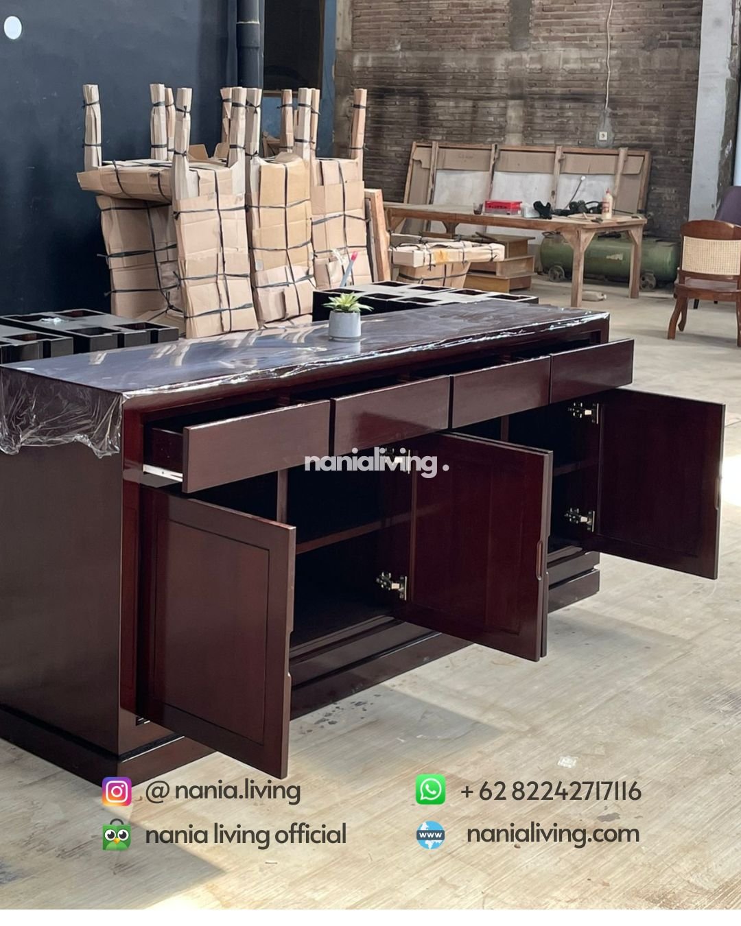 Minimalist teak sideboard with 8 storage drawers (4) cv nania bintang utama