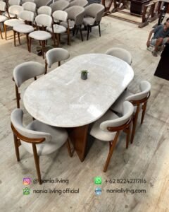 Oval marble dining table with 6 dining chairs