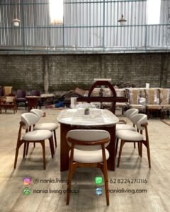 back Oval marble dining table with 6 dining chairs