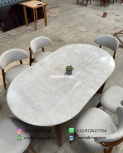 marble Oval marble dining table with 6 dining chairs
