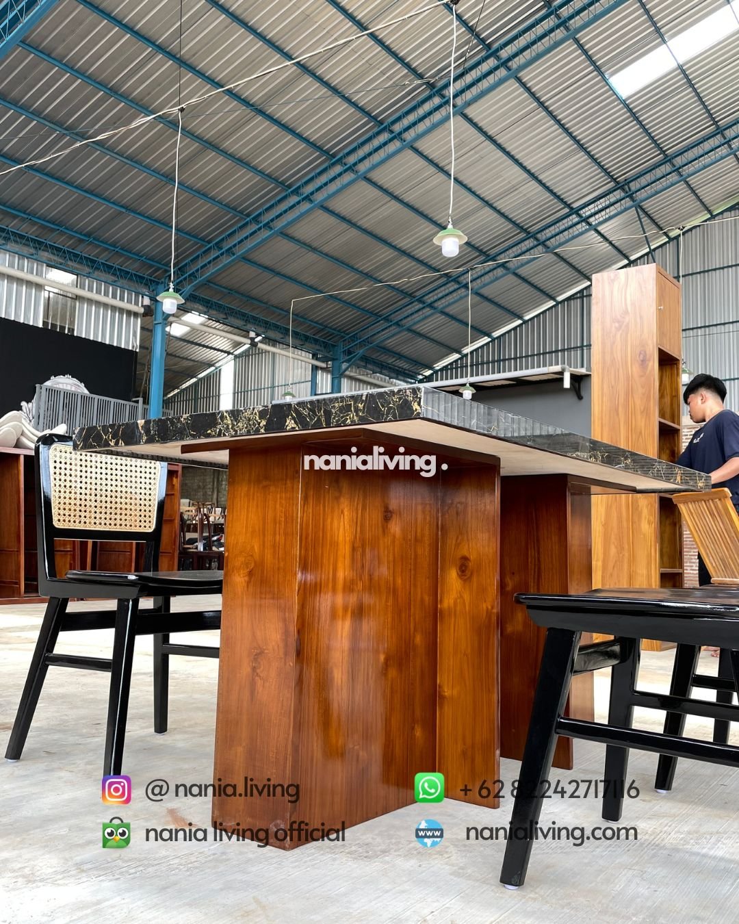teak Ropan Marble Cafe Dining Table With 4 Chairs