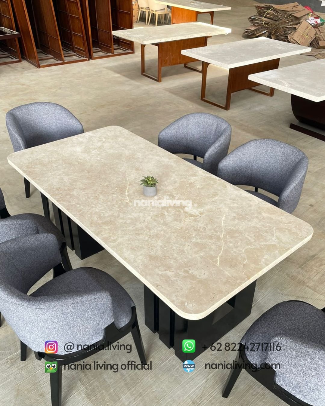 top Saint Helena Marble Dining Table With 6 Modern Chairs