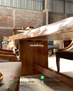 down Solid Teak Dining Table With 6 Luxurious Chairs