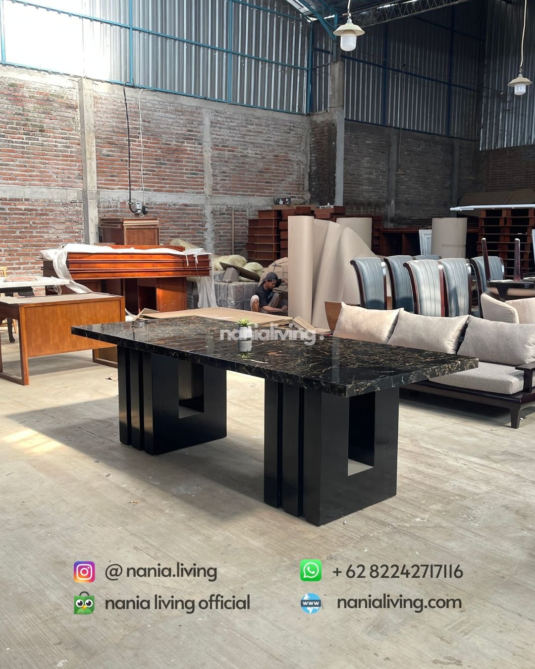 Stella Dining Table In Portoro Gold Marble Only