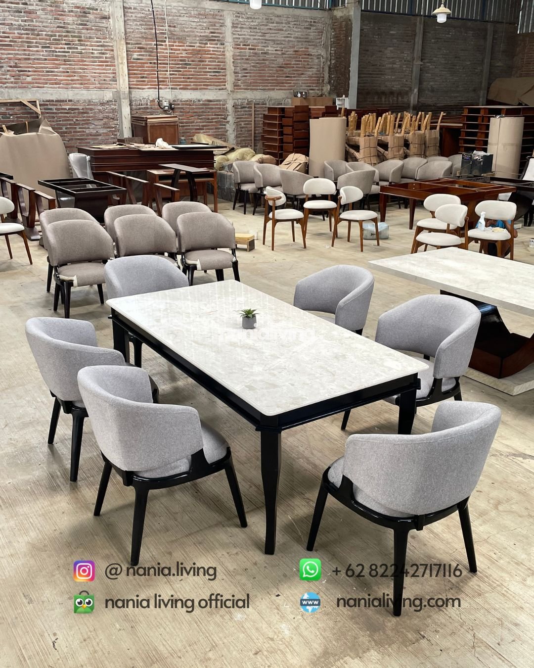 Stella Simple Marble Dining Table With 6 Chairs