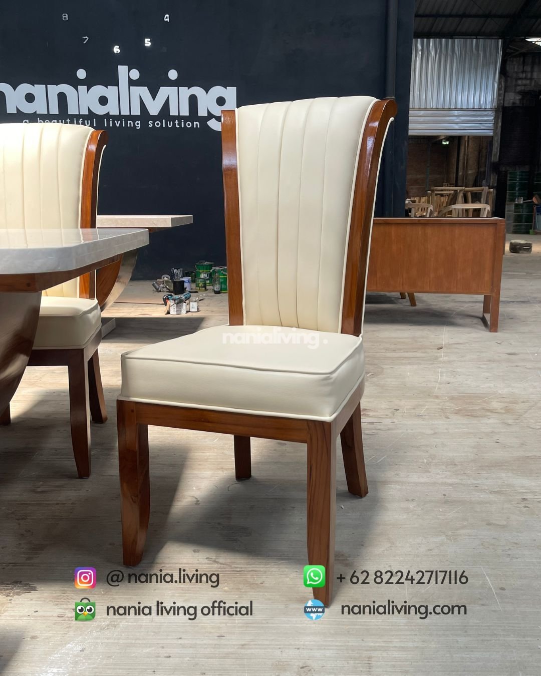 chair Stella marble dining table with 6 teak chairs