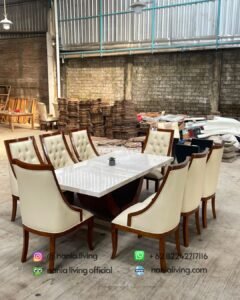Elegant Marble Dining Table With 8 Chairs