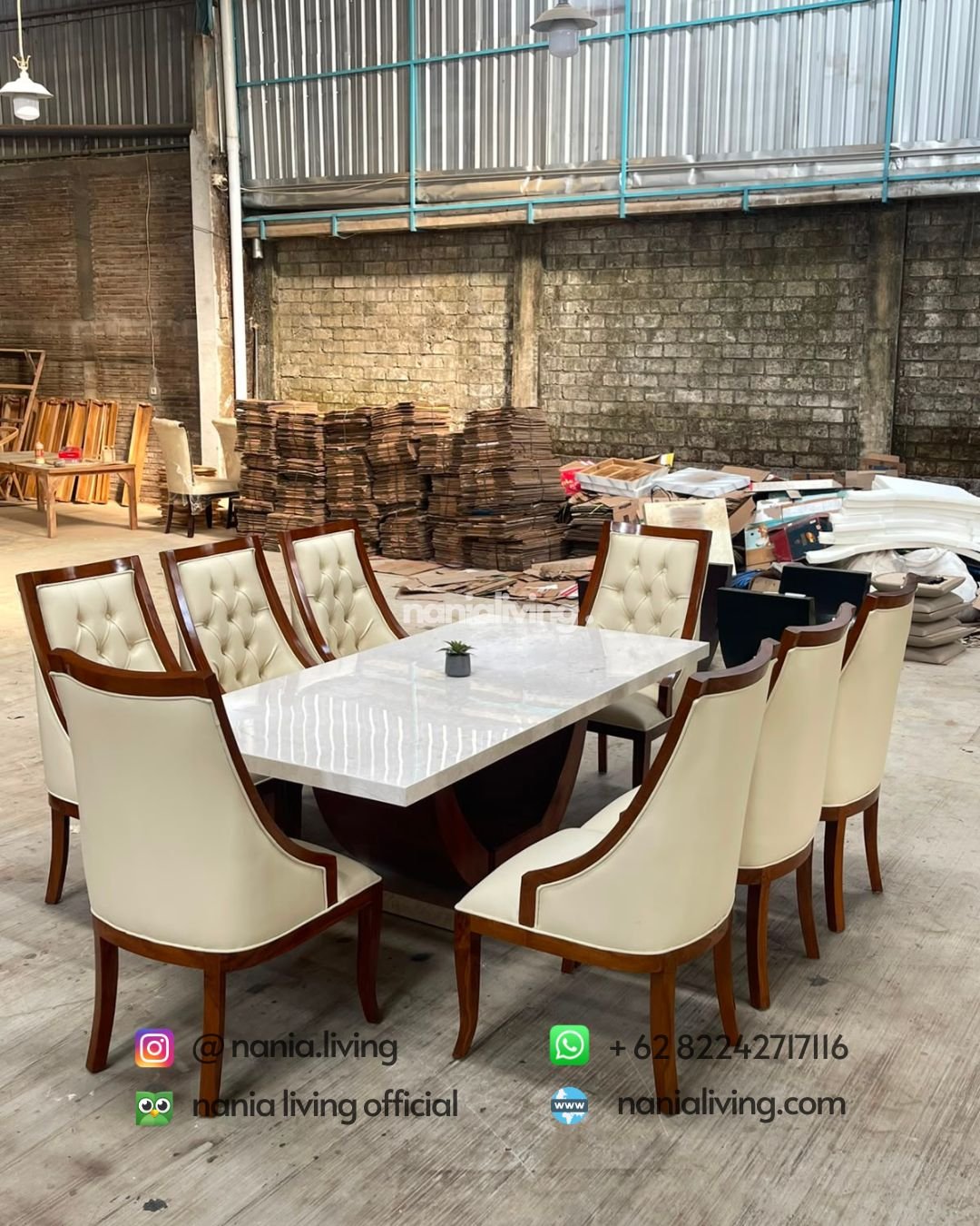 Elegant Marble Dining Table With 8 Chairs