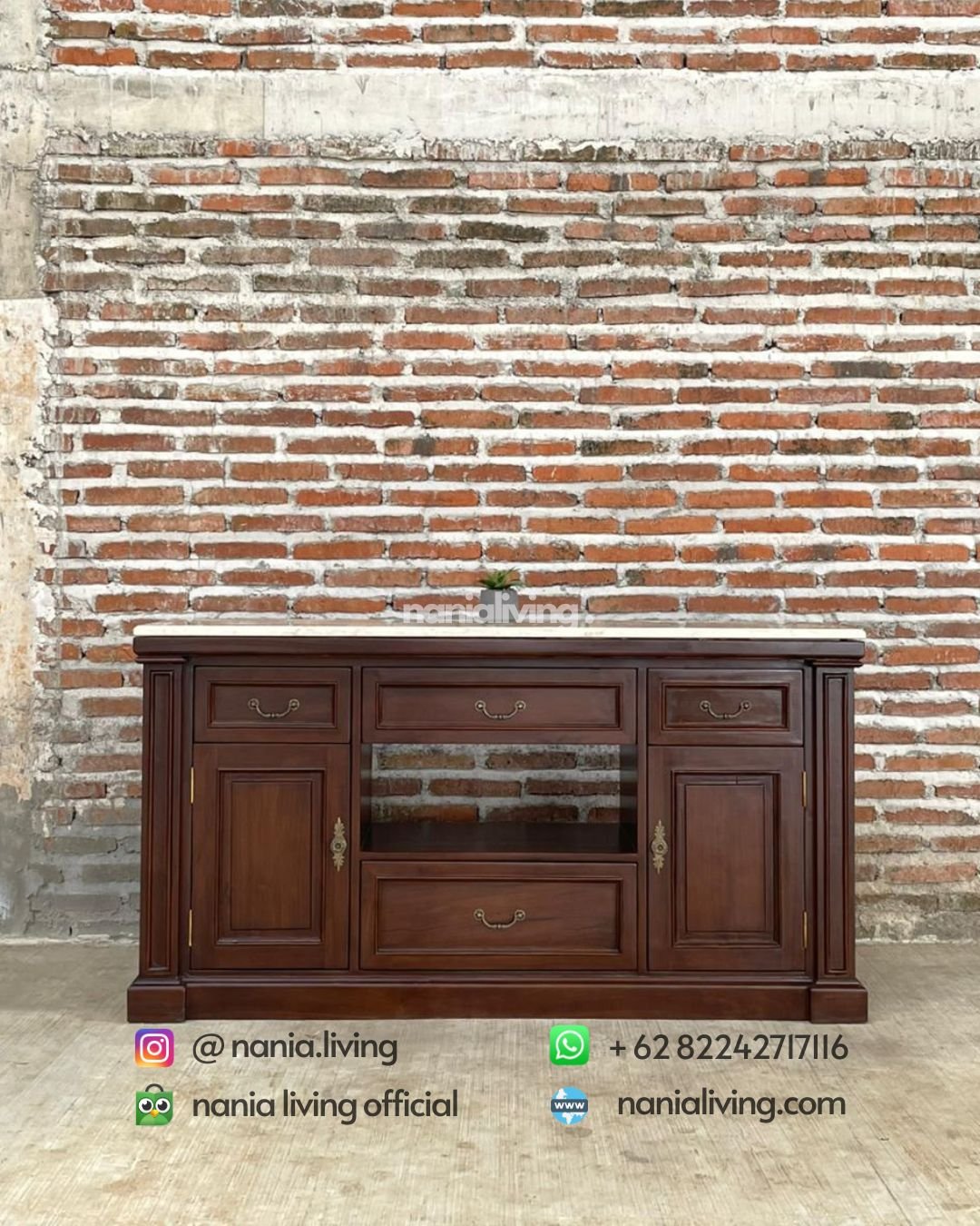 Elegant Teak Sideboard With Marble Top And 6 Drawers (1) nanialiving