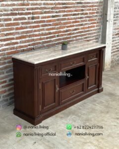 Elegant Teak Sideboard With Marble Top And 6 Drawers