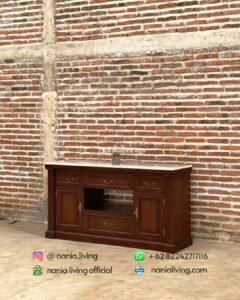 side Elegant Teak Sideboard With Marble Top And 6 Drawers