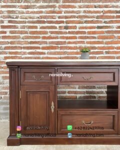 detail Elegant Teak Sideboard With Marble Top And 6 Drawers