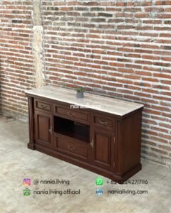 marble Elegant Teak Sideboard With Marble Top And 6 Drawers