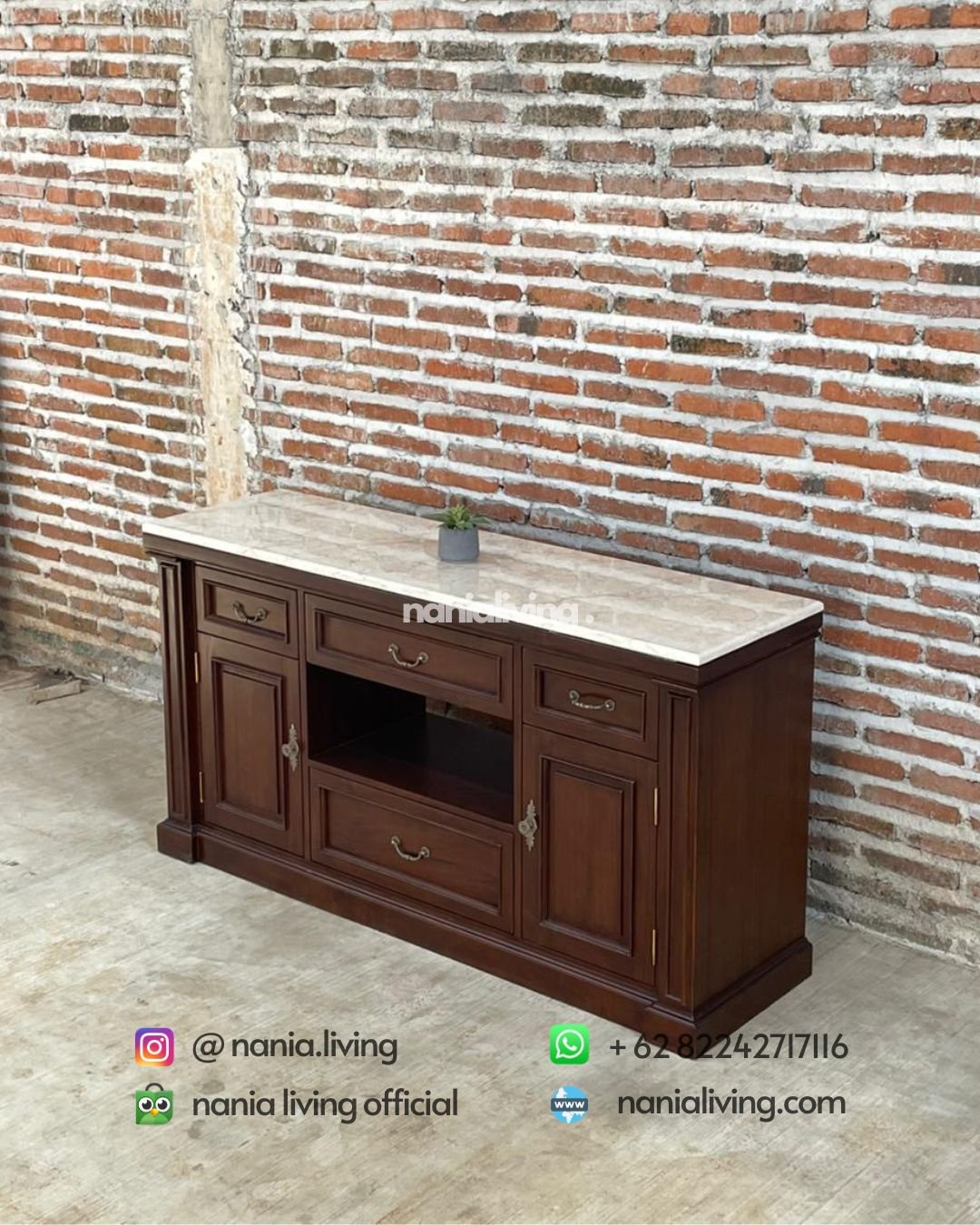 Elegant Teak Sideboard With Marble Top And 6 Drawers (5) marble Elegant Teak Sideboard With Marble Top And 6 Drawers