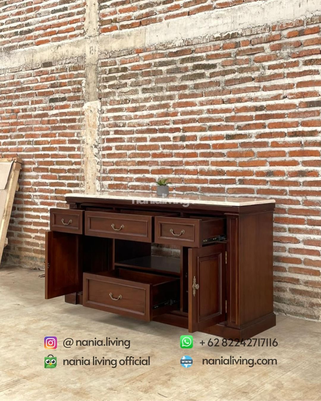 Elegant Teak Sideboard With Marble Top And 6 Drawers (6) cv nania bintang utama