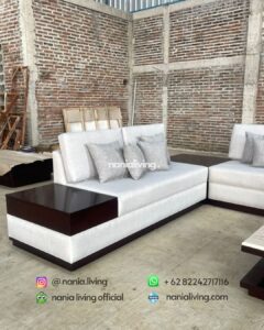 side Large Corner Guest Sofa Set With Marble Table And 2 Drawers