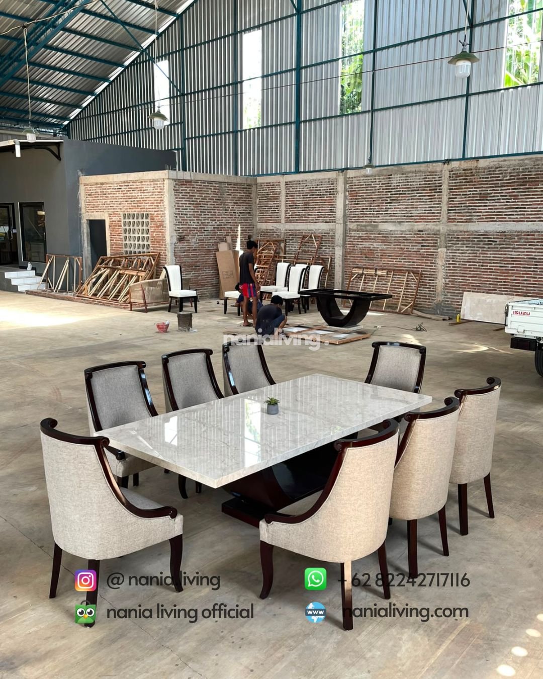 Large Luxurious Marble Dining Table Set With 8 Swivel Chairs (1) nanialiving
