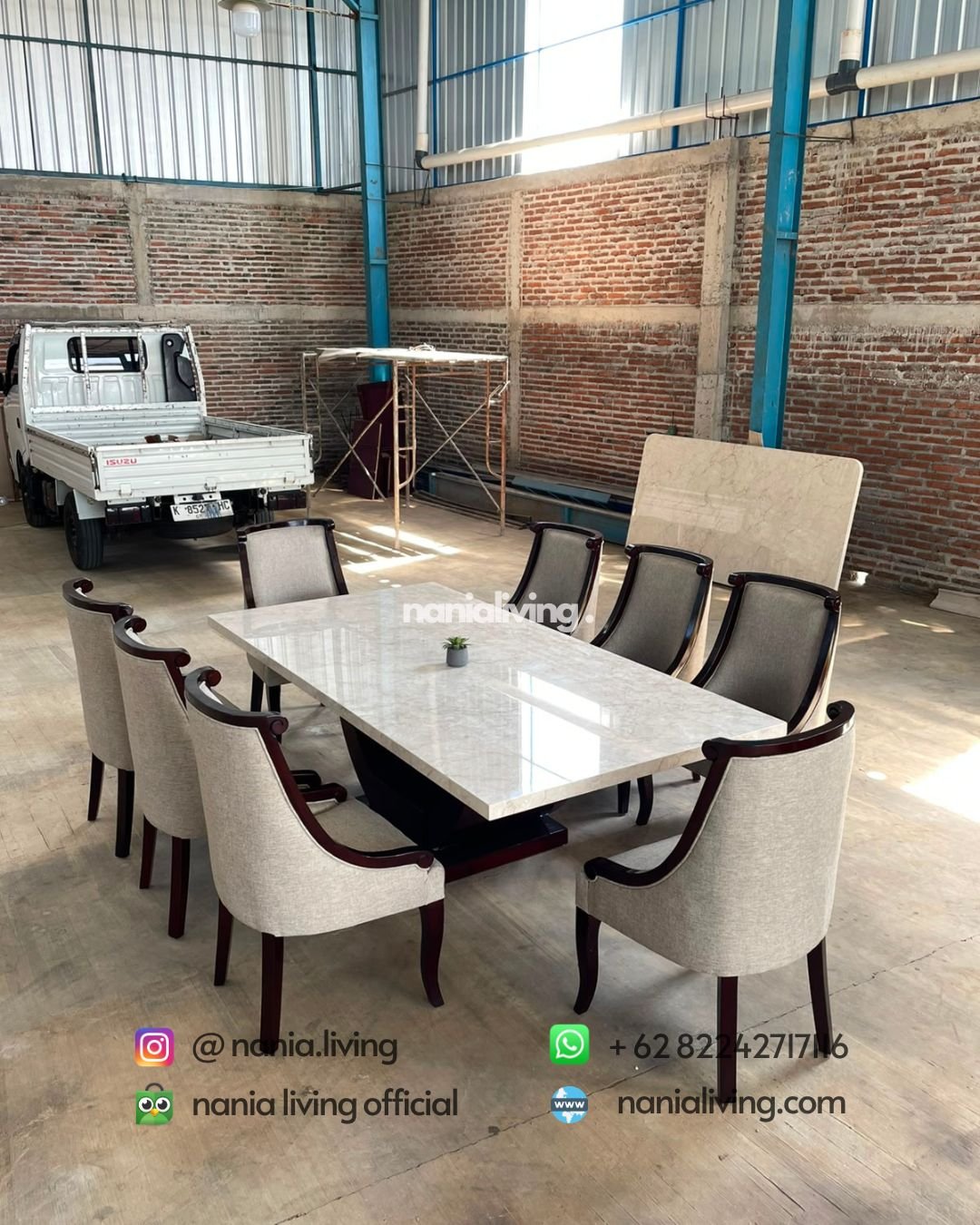 Large Luxurious Marble Dining Table Set With 8 Swivel Chairs (4) side Large Luxurious Marble Dining Table Set With 8 Swivel Chairs