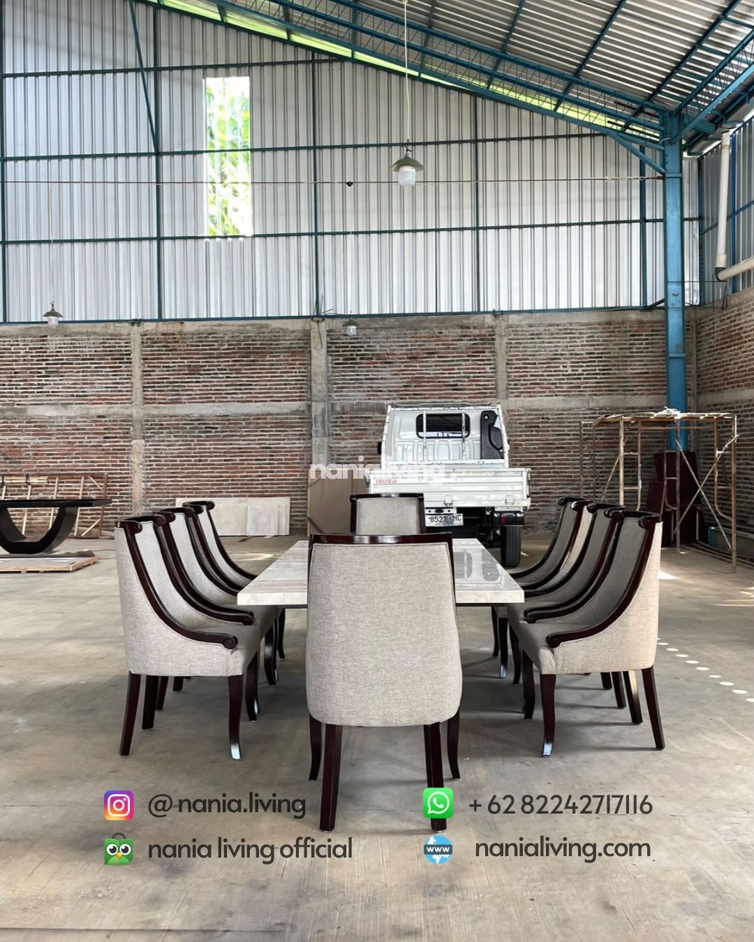 Large Luxurious Marble Dining Table Set With 8 Swivel Chairs (5) cv nania bintang utama
