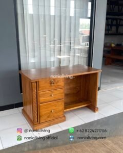 Minimalist Desk Set In The Centre Of The Teak Office
