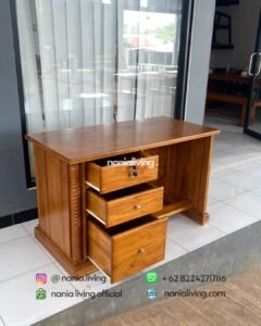 drawer Minimalist Desk Set In The Centre Of The Teak Office