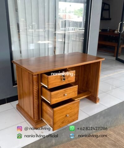 drawer Minimalist Desk Set In The Centre Of The Teak Office